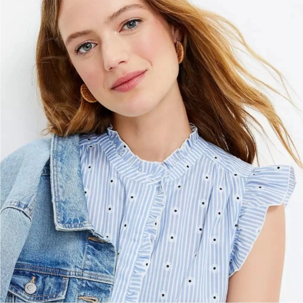 LOFT Clip Dot Daisy Ruffle Top - Picture 3 of 9